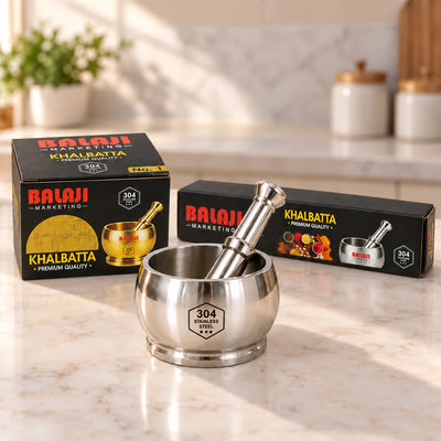 Stainless Steel Heavy Duty SS 304  Khalbatta Mortar & Pestle for Kitchen Grinding