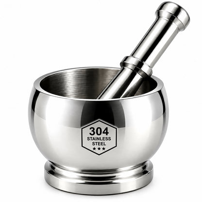 Stainless Steel Heavy Duty SS 304  Khalbatta Mortar & Pestle for Kitchen Grinding