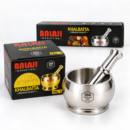 Stainless Steel Heavy Duty SS 304  Khalbatta Mortar & Pestle for Kitchen Grinding