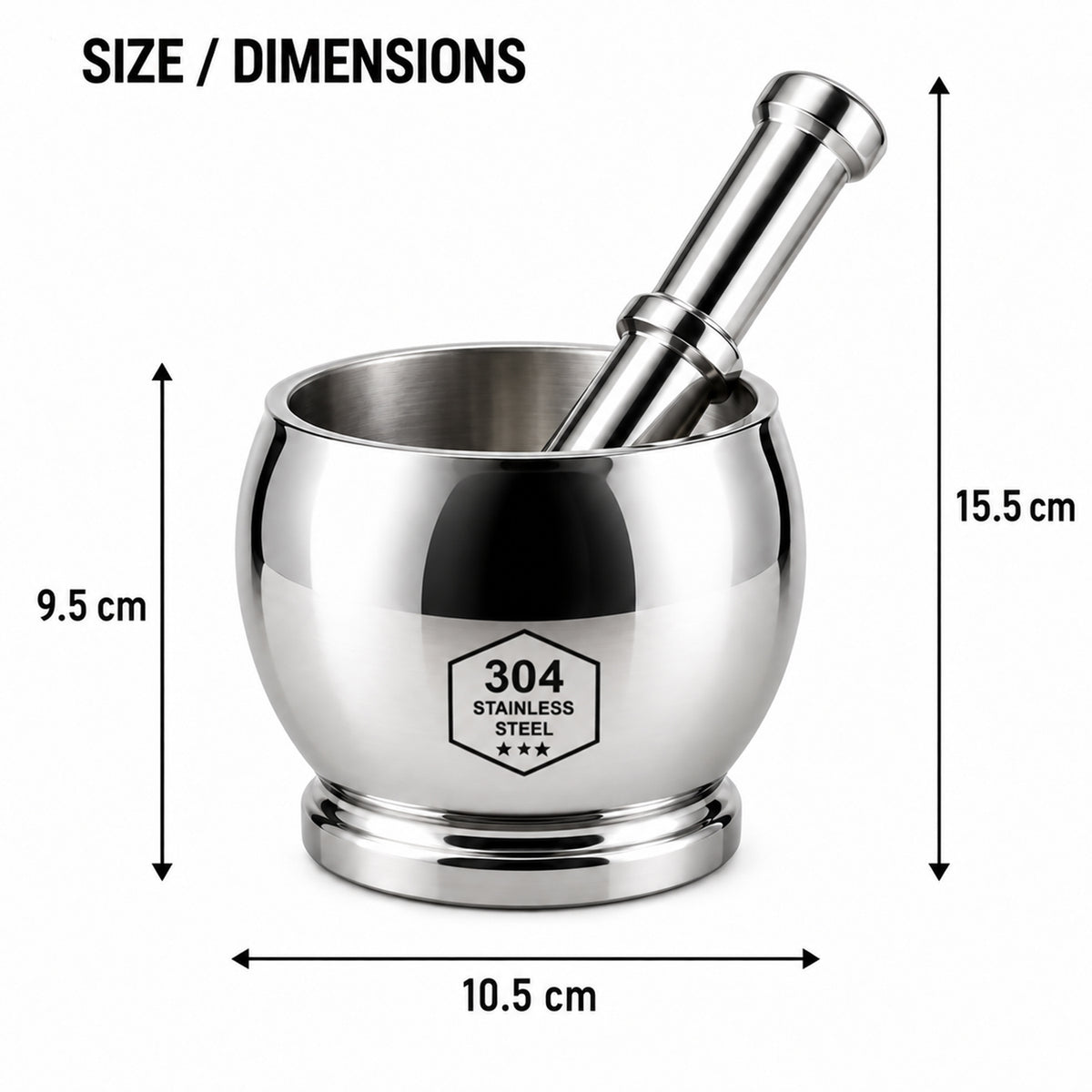 Stainless Steel Heavy Duty SS 304  Khalbatta Mortar & Pestle for Kitchen Grinding