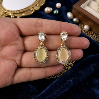 Elegant Oval Crystal Drop Earrings for Women and Girls Party Wear