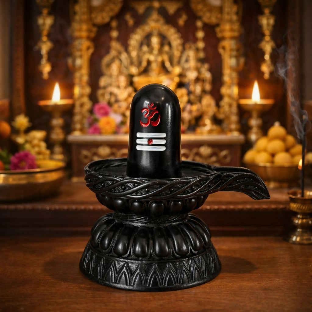 Shivling Shiva Lingam Idol with Om Symbol for Temple & Home Decor