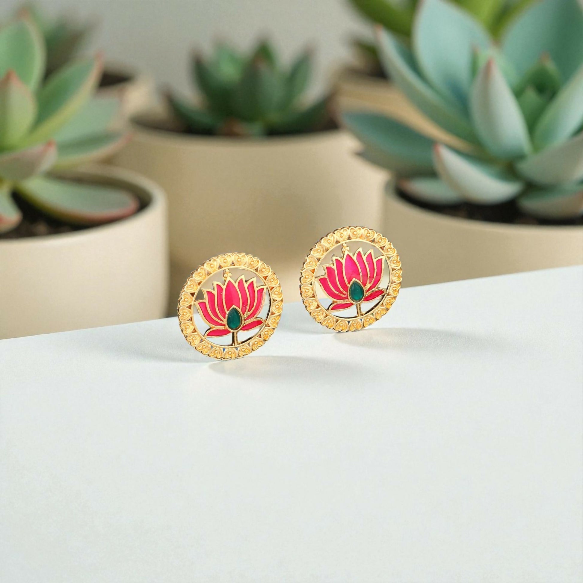 Bold Gold-Tone Green-Pink Crystal & Pearl Choker Set