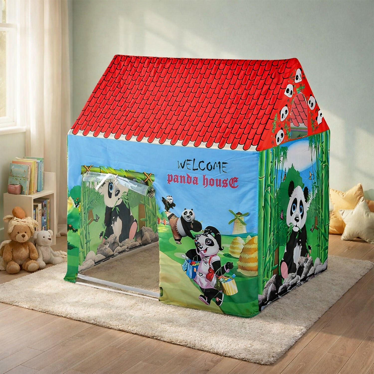 Panda Theme Foldable Kids Play Tent House with Cartoon Print for Indoor & Outdoor Play
