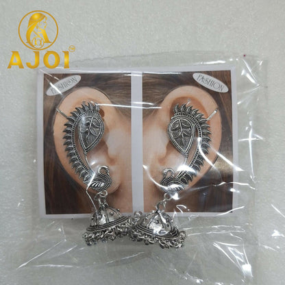 Regal Peacock Jhumka Silver Earrings