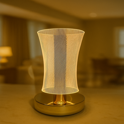 3D Illusion LED Table Lamp for Home Décor – Touch Sensor Golden LED Night Light with Acrylic Optical Panel | Modern Decorative Bedside Lamp for Bedroom, Living Room & Office | USB Rechargeable Ambient Light (Pack of 1)