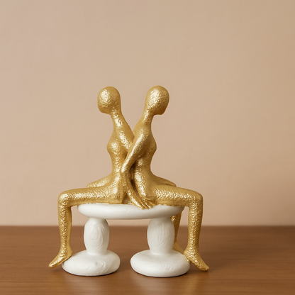 Abstract Golden Couple Sitting Figurine Showpiece for Home Decor & Gifting