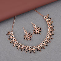 Chic Rose Gold-Toned Floral & Black Leaf Necklace Set
