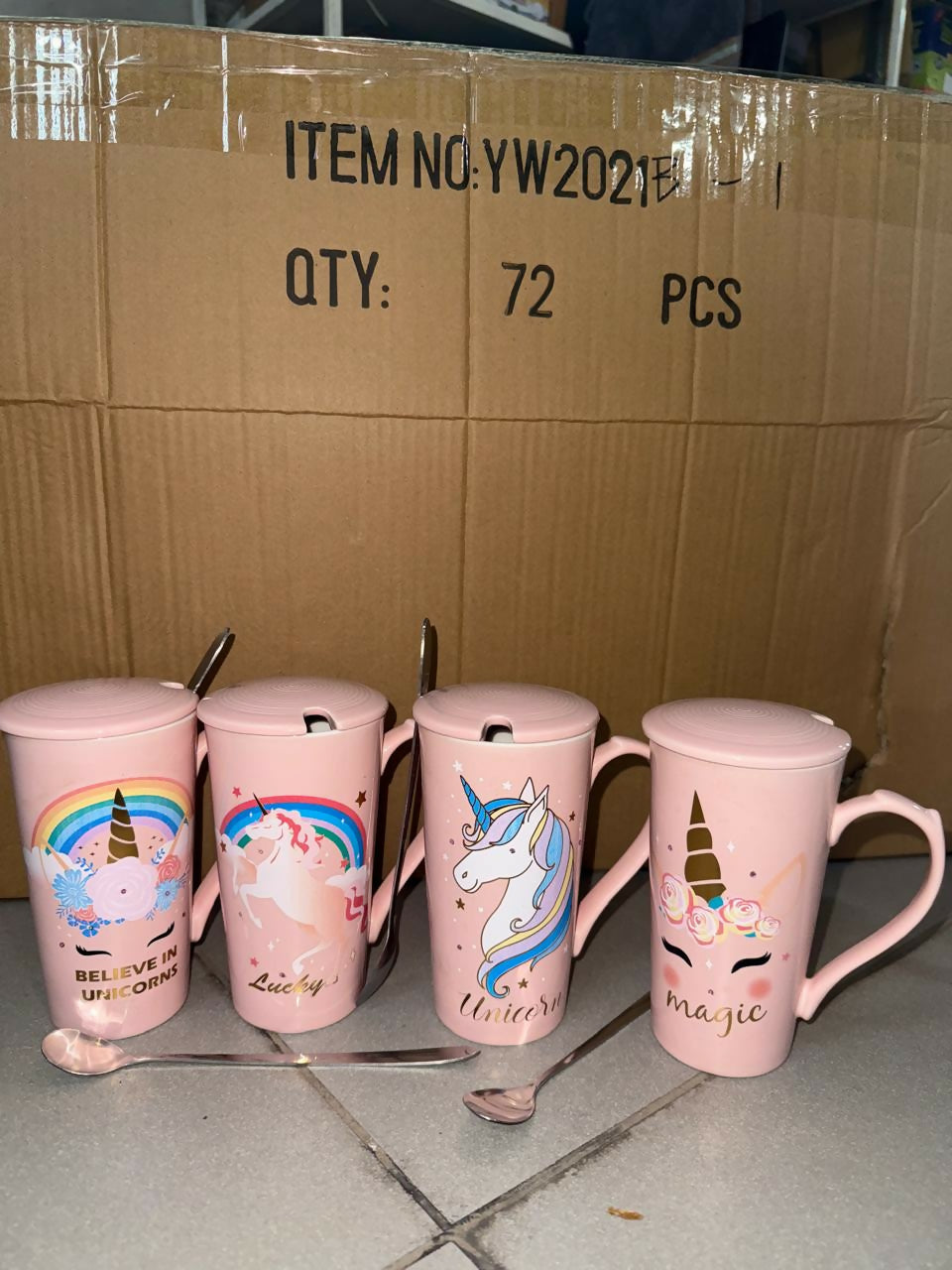 Premium Unicorn Printed Ceramic Mug With Golden Lid & Spoon | Cute Pink Coffee Mug With Lid For Girls, Office & Home Use | 400ml Large Capacity Tea Cup | Gift For Birthday, Kids, Women, Magic Unicorn Printed Cup (Pack of 1)