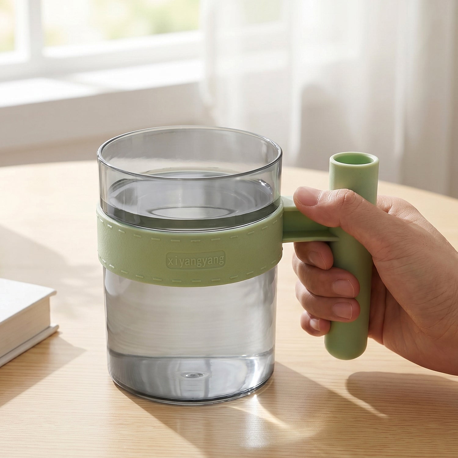 Transparent Plastic Cup with Handle Reusable Water Tea and Coffee Mug (1 Pc) view 4