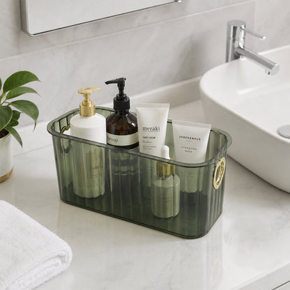 Plastic Storage Basket Transparent Ribbed Organizer with Handles (1 Pc)