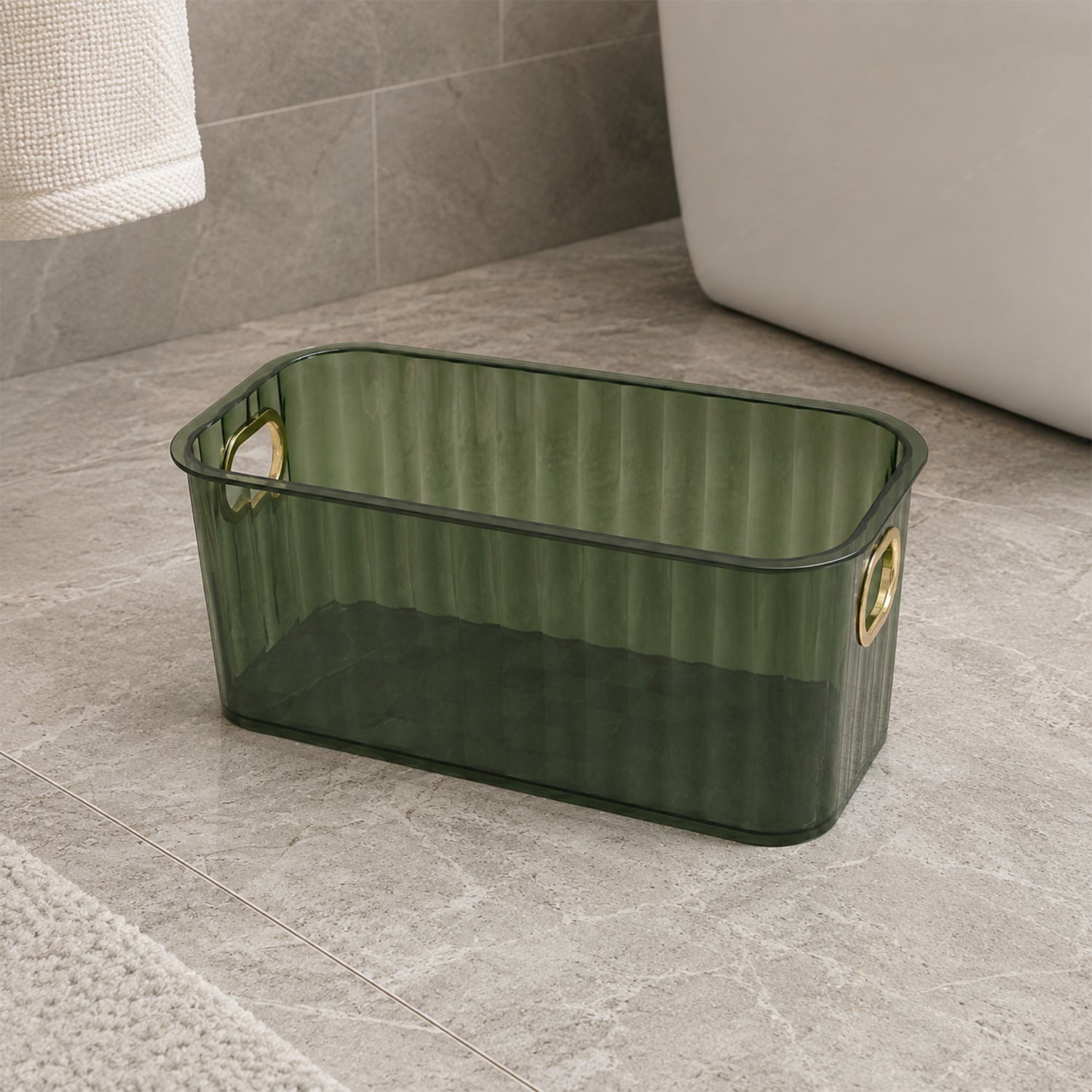 Plastic Storage Basket Transparent Ribbed Organizer with Handles (1 Pc)