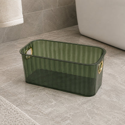 Plastic Storage Basket Transparent Ribbed Organizer with Handles (1 Pc)