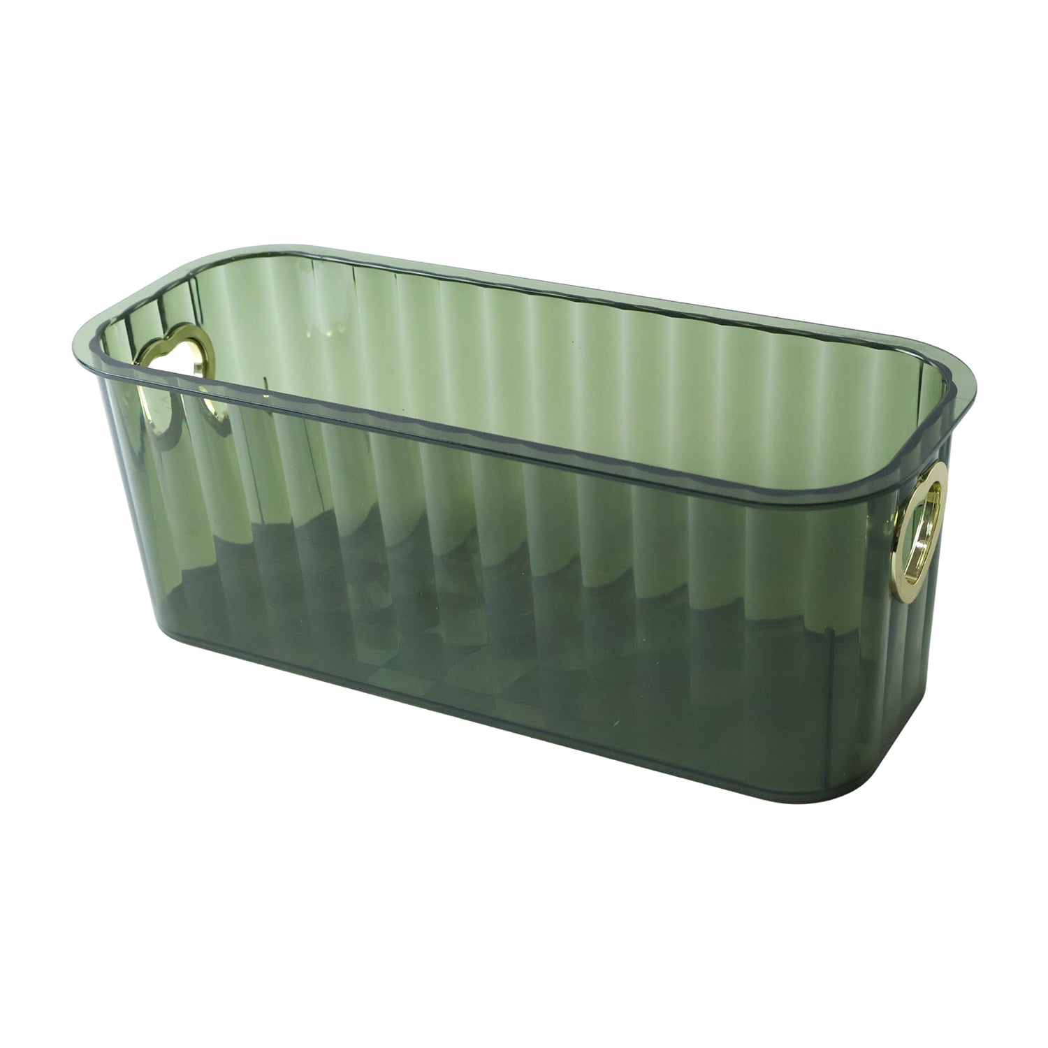 Plastic Storage Basket Transparent Ribbed Organizer with Handles (1 Pc)