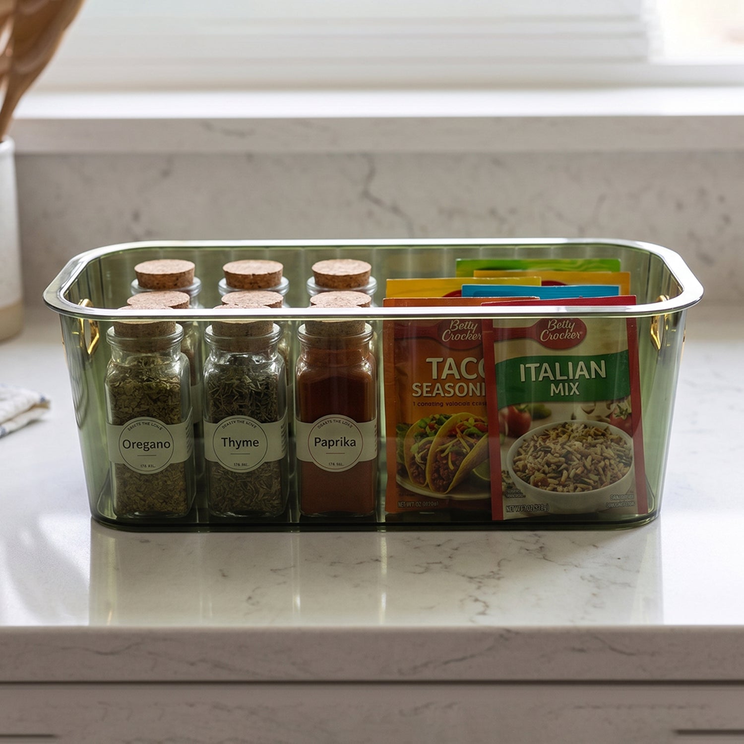 Plastic Storage Basket Transparent Ribbed Organizer with Handles (1 Pc)