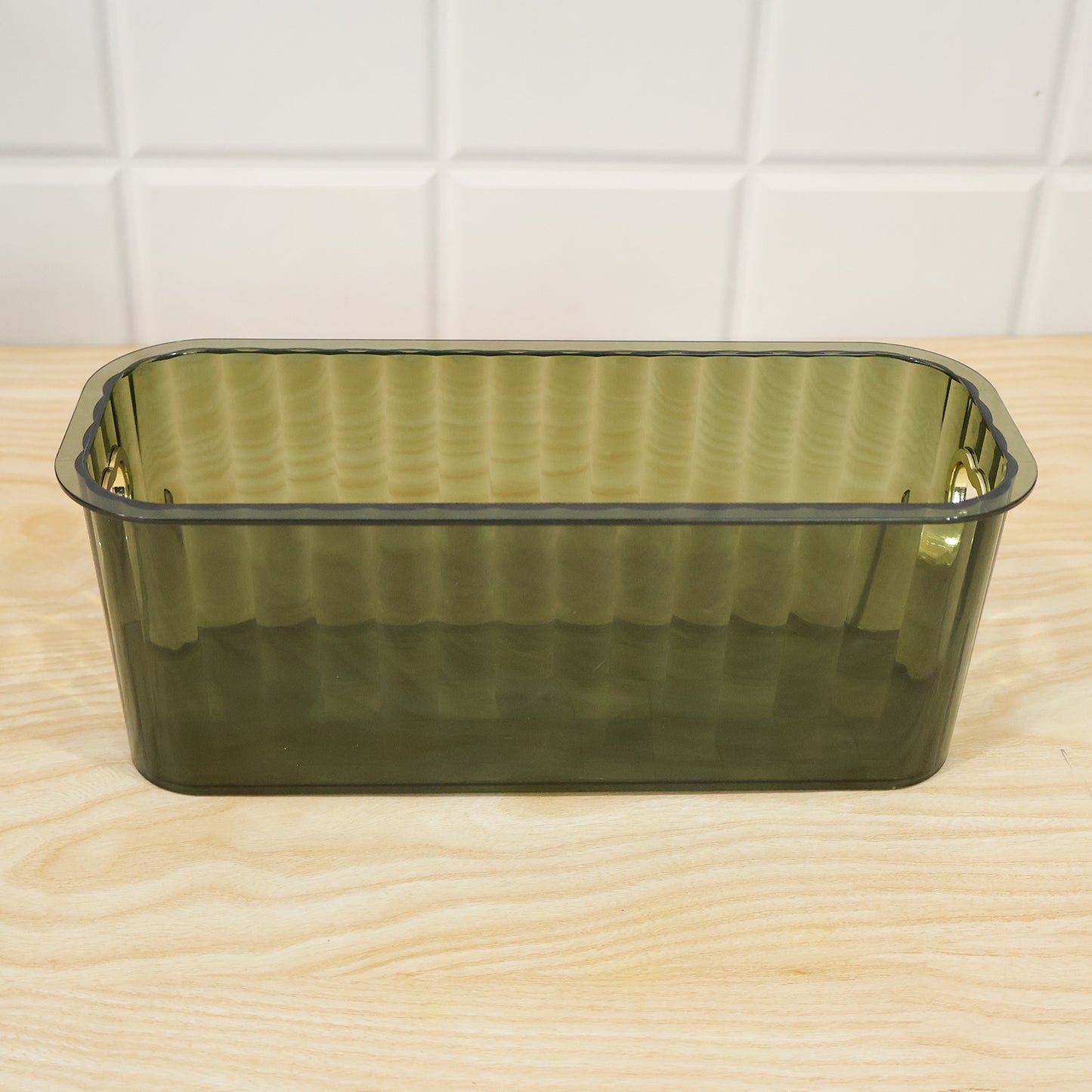 Plastic Storage Basket Transparent Ribbed Organizer with Handles (1 Pc)
