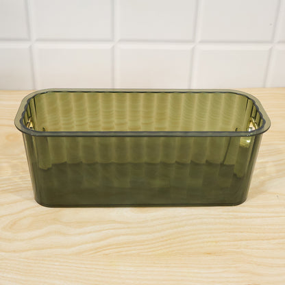 Plastic Storage Basket Transparent Ribbed Organizer with Handles (1 Pc)