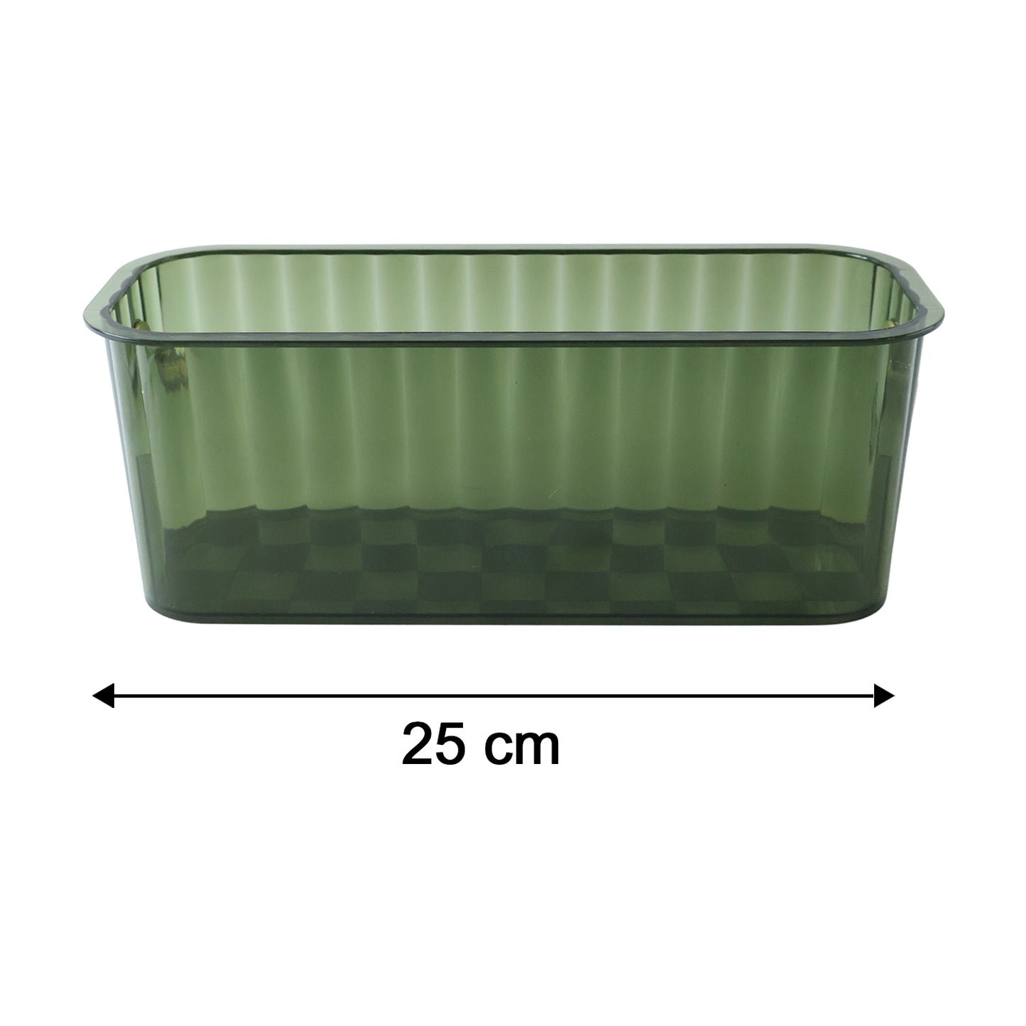 Plastic Storage Basket Transparent Ribbed Organizer with Handles (1 Pc)