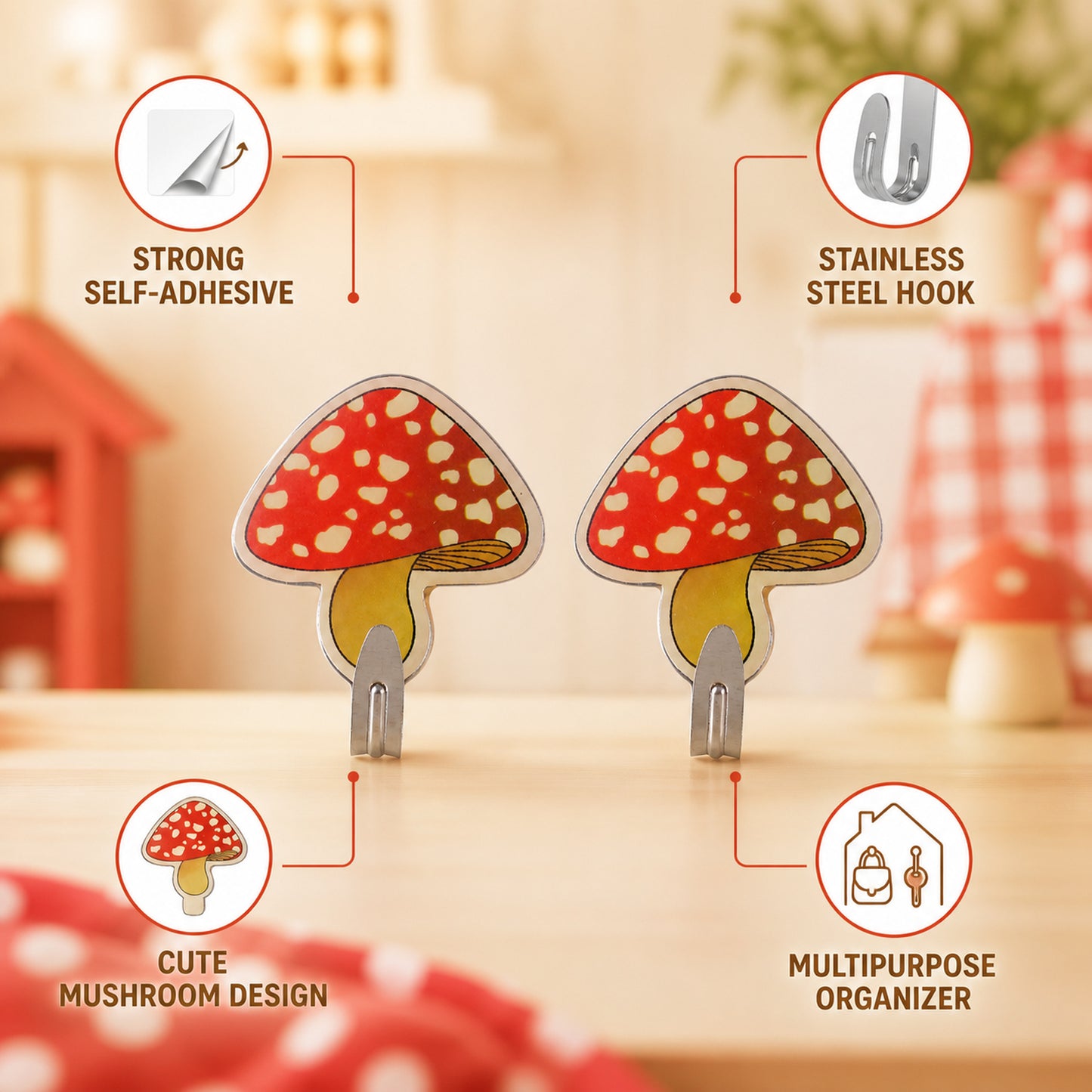 Cartoon Adhesive Wall Hooks for Home and Kitchen Mixed Designs (2 Pc)