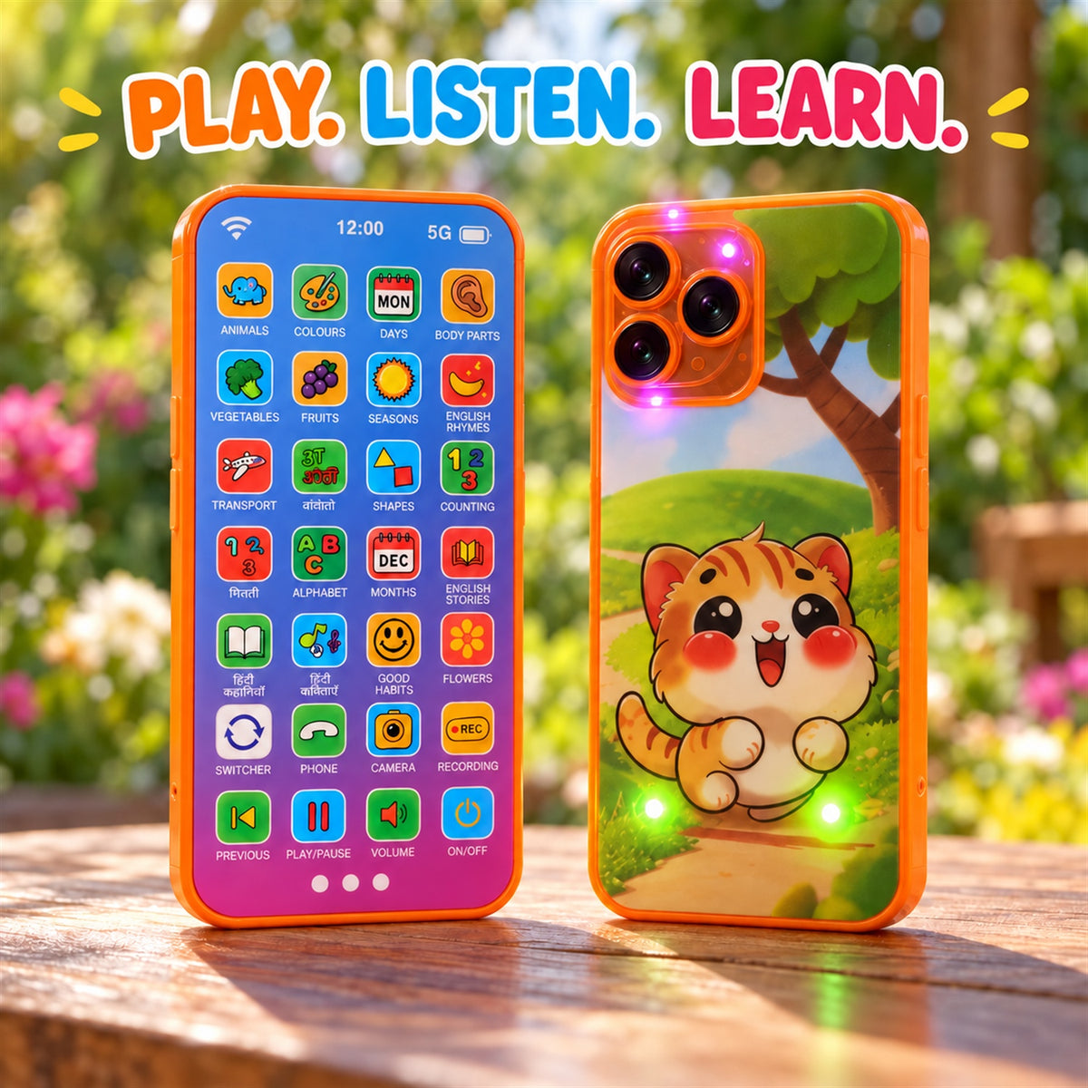 Kids Learning Mobile Phone Toy with Music Lights and Hindi English Audio (1 Pc)