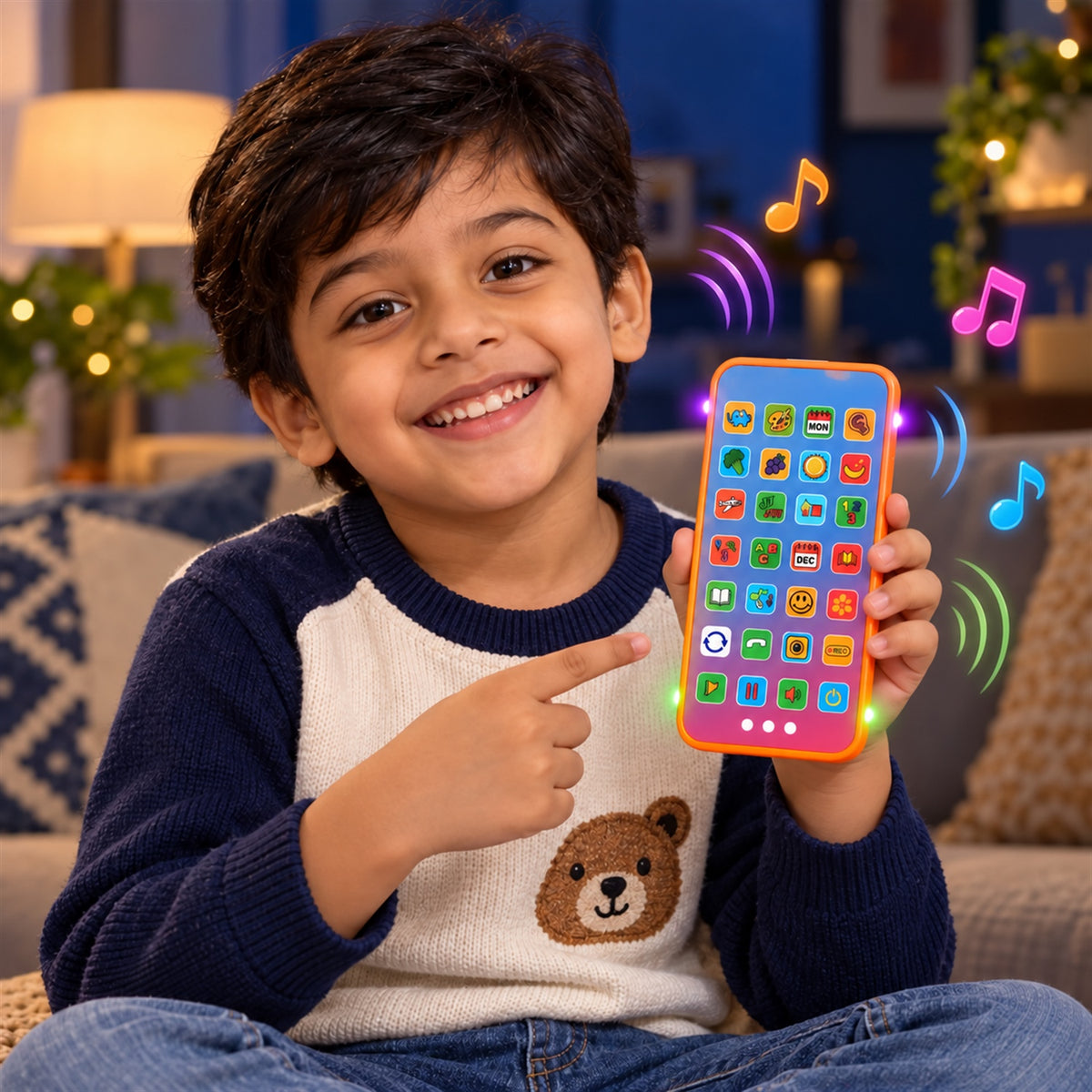 Kids Learning Mobile Phone Toy with Music Lights and Hindi English Audio (1 Pc)