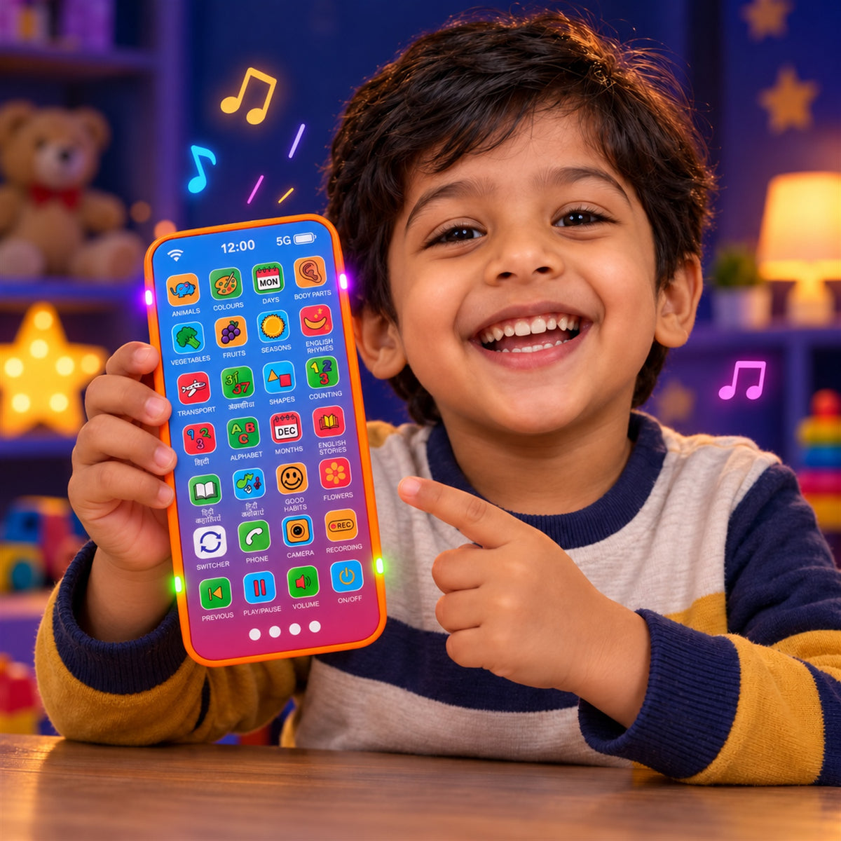 Kids Learning Mobile Phone Toy with Music Lights and Hindi English Audio (1 Pc)