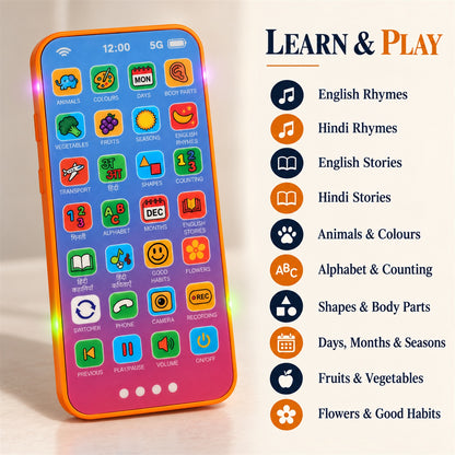 Kids Learning Mobile Phone Toy with Music Lights and Hindi English Audio (1 Pc)