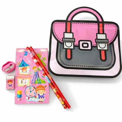 Girls Cartoon Stationery Set with Notebook, Pencils, Eraser & Pouch