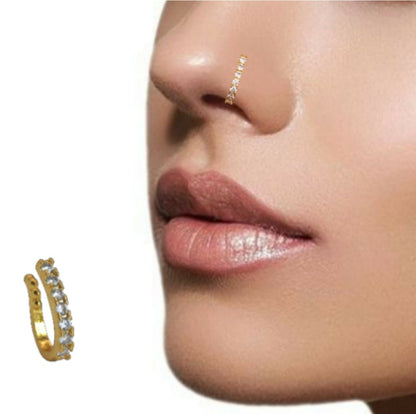 Gold-Plated CZ Line Nose Ring | Elegant Daily Wear Nosepin