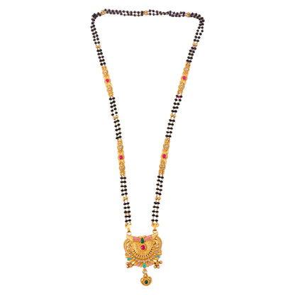 Crescent Wing Filigree Pendant with Pink Enamel Wings & Heart Locket Long Double Strand Mangalsutra
