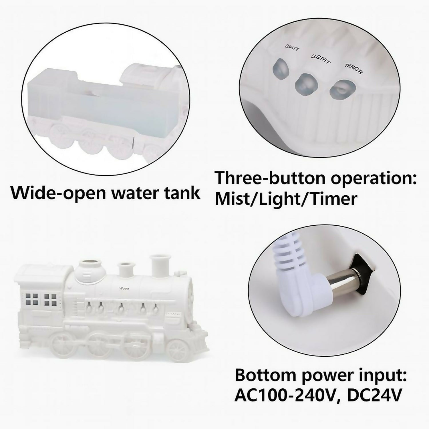 White Train Aroma Diffuser with Double Mist, LED Flames & Timer Modes