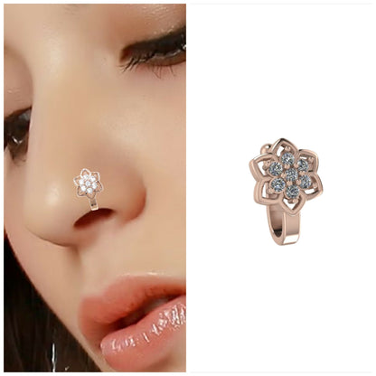 Gold Tone Flower Design Fake Nose Stud/Nath