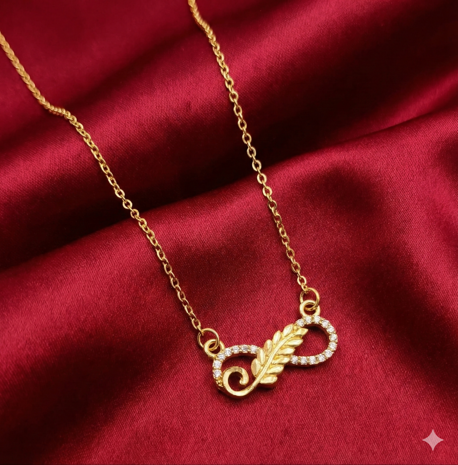 Gold Infinity Leaf Necklace with AD Accents Dainty Nature-Inspired Pendant for Women Daily Use
