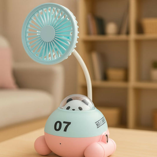 Cute Blue Cartoon Desk Fan with LED Night Light & Pencil Sharpener for Kids