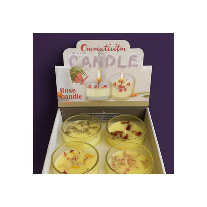 Set of 4 Scented Glass Jar Candles with Natural Dried Flower Petals – Decorative & Aromatherapy Wax Candles for Home Décor, Relaxation, Gifting & Spa (Multicolor)