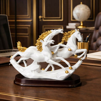 Running Horse Decorative Showpiece with Gold Accents for Home & Office Decor