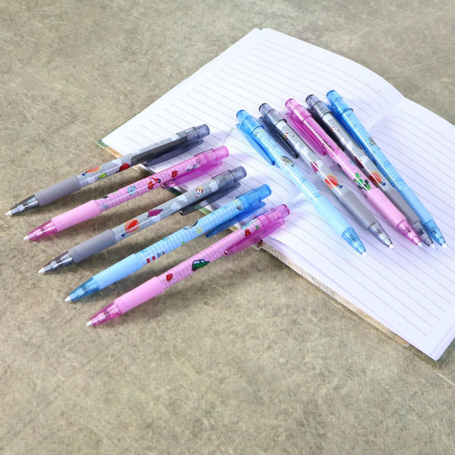 Camlin Klick Mechanical Pencil 0.7 mm – Assorted Cartoon Design, Smooth Writing Pencils with Comfortable Grip – Pack of 10