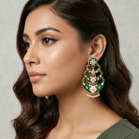 Emerald Green Traditional Pearl Drop Earrings (1 Pc)