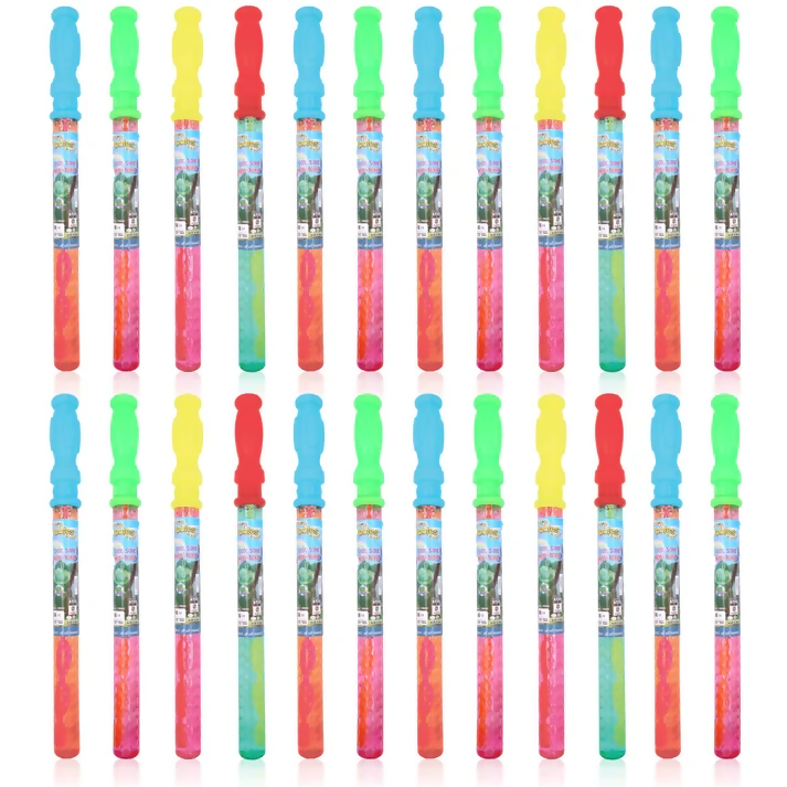 A set of 24 colorful bubble wands for kids' entertainment.