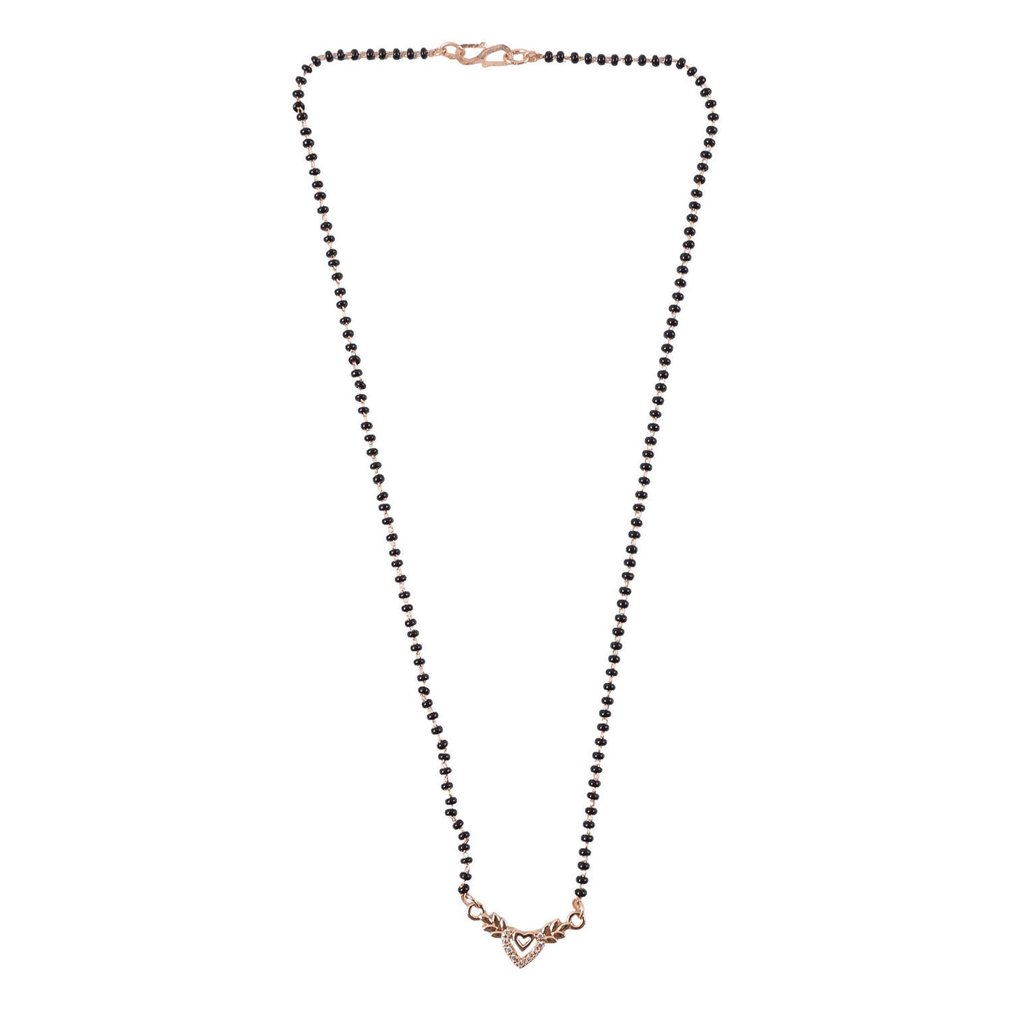 Rose Gold Finish Heart & Wheat Leaf V-Drop CZ Pendant Mangalsutra