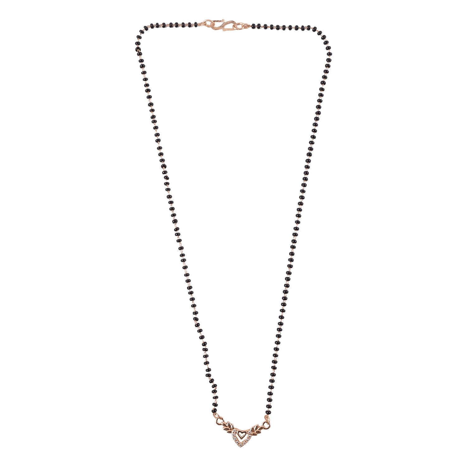 Rose Gold Finish Heart & Wheat Leaf V-Drop CZ Pendant Mangalsutra