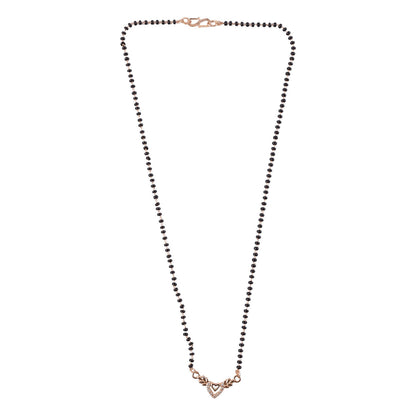 Rose Gold Finish Heart & Wheat Leaf V-Drop CZ Pendant Mangalsutra