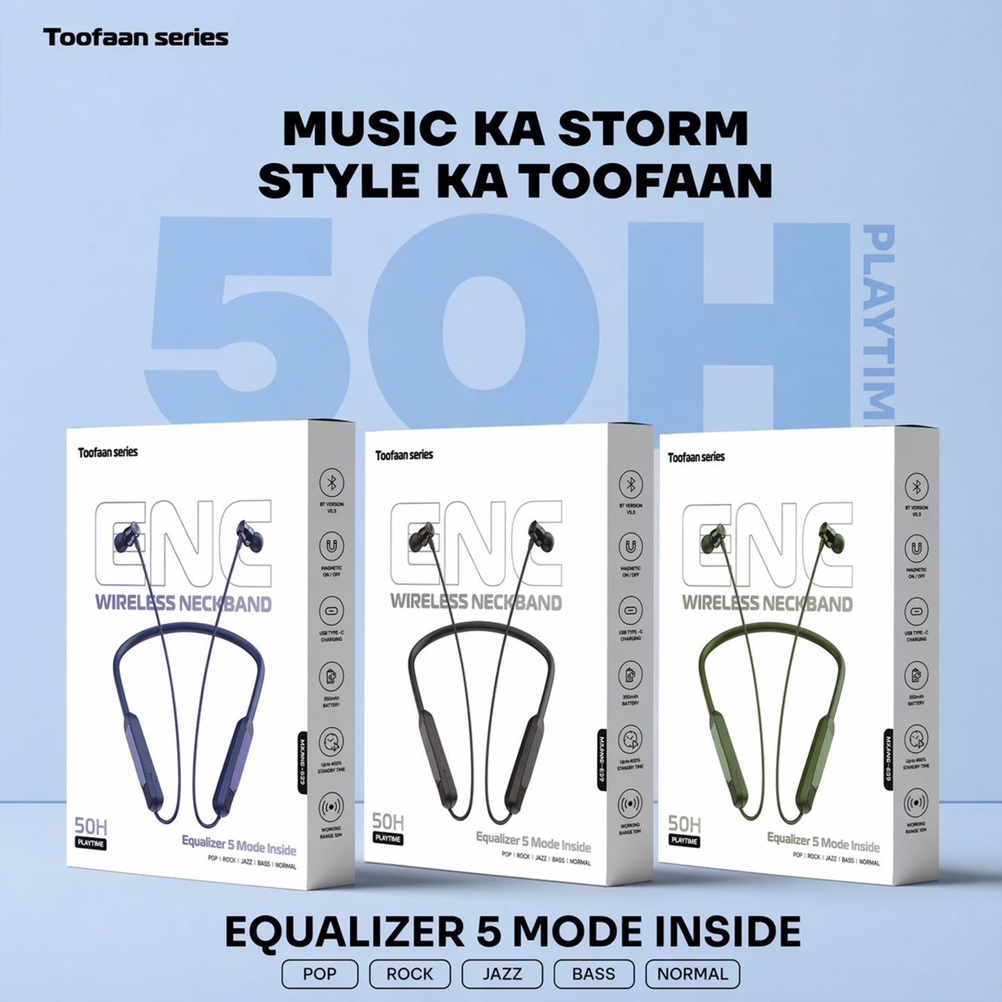 Toofaan Series Wireless Stereo Bass Neckband Earphones, Neck band (1 Pc)