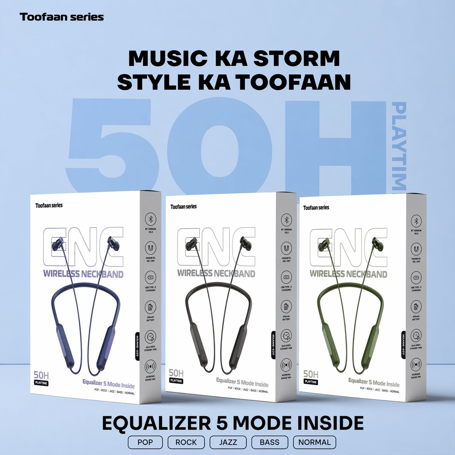 Toofaan Series Wireless Stereo Bass Neckband Earphones, Neck band (1 Pc)