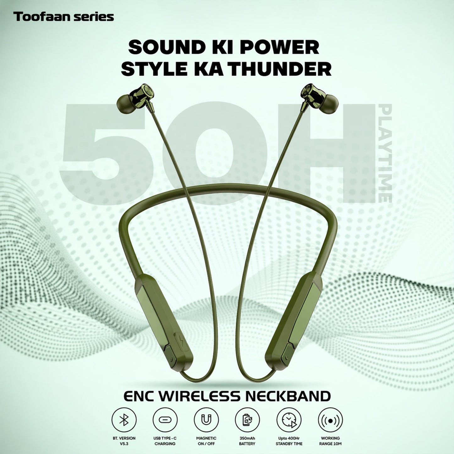 Toofaan Series Wireless Stereo Bass Neckband Earphones, Neck band (1 Pc)