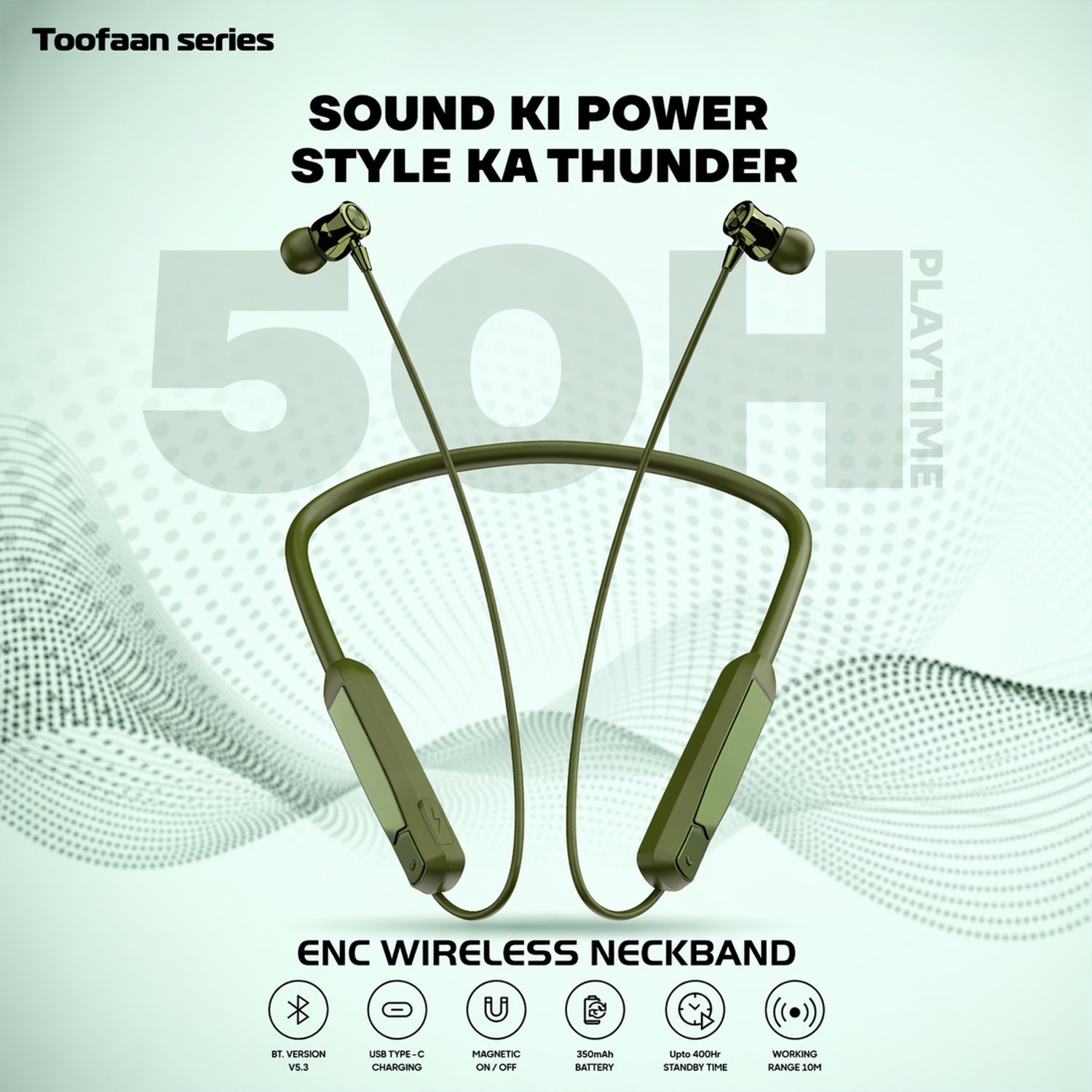 Toofaan Series Wireless Stereo Bass Neckband Earphones, Neck band (1 Pc)
