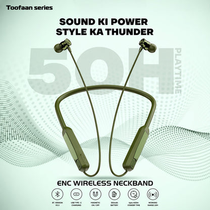 Toofaan Series Wireless Stereo Bass Neckband Earphones, Neck band (1 Pc)