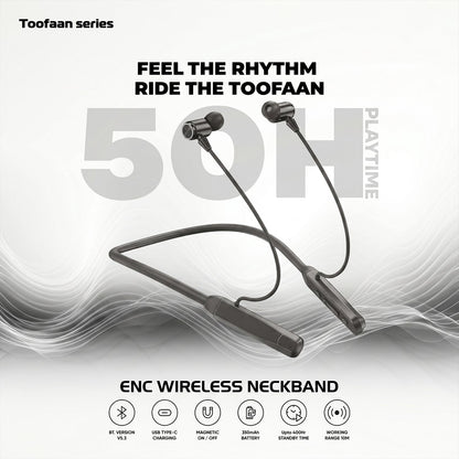 Toofaan Series Wireless Stereo Bass Neckband Earphones, Neck band (1 Pc)