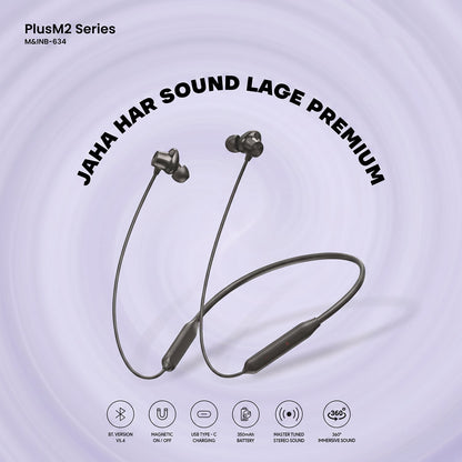 PlusM2 Series Wireless Bluetooth Neckband Earphones, Neck band (1 Pc)