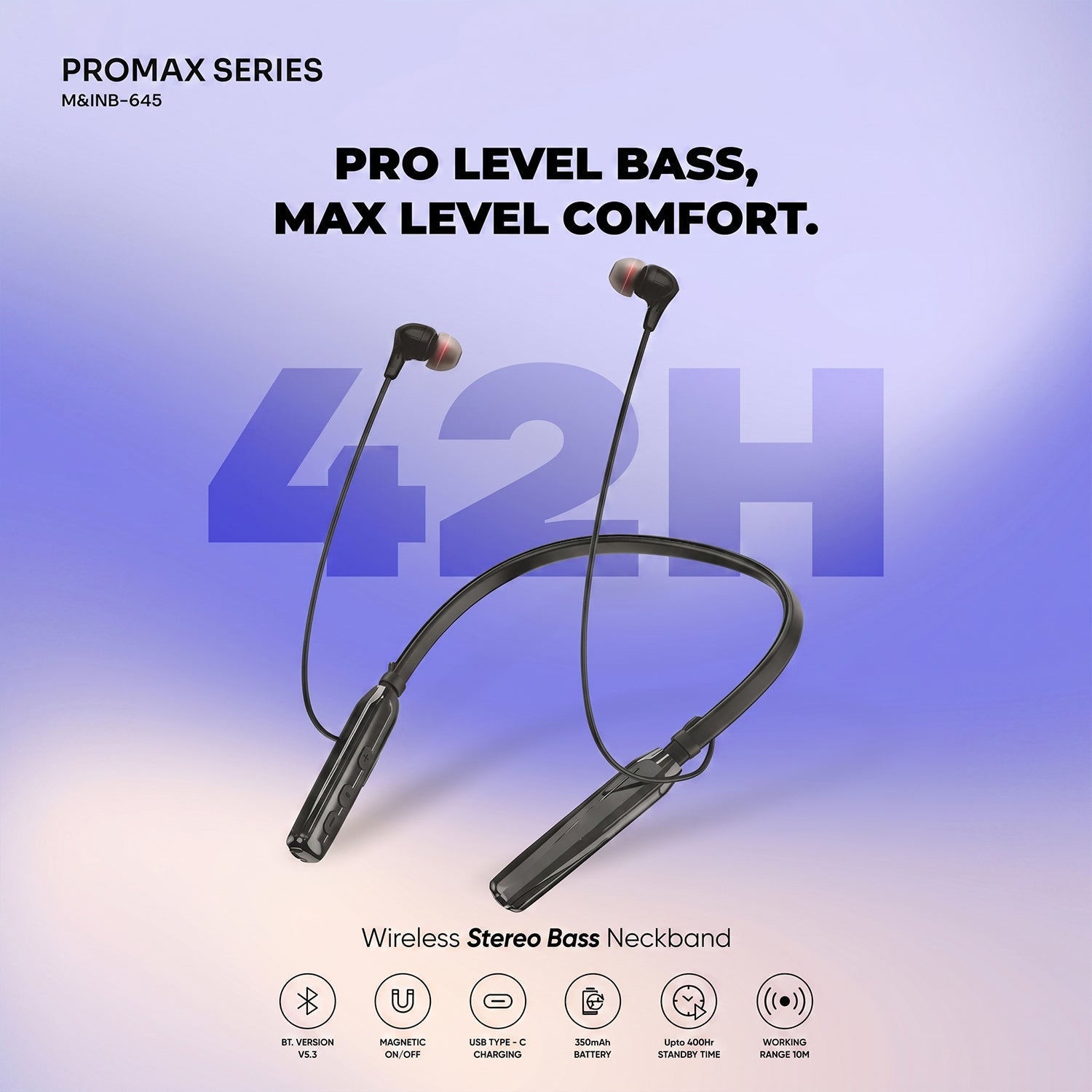ProMax Series Wireless Stereo Bass Neckband Earphones, Neck band (1 Pc)